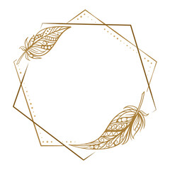 Wall Mural - vector round polygonal dotted frame with feather decoration
