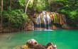 Beautiful nature scenic landscape Erawan waterfall in deep tropical jungle rain forest, Attraction famous landmark tourist travel Kanchanaburi Thailand vacation trips, Tourism destinations place Asia