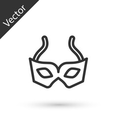 Sticker - Grey line Festive mask icon isolated on white background. Merry Christmas and Happy New Year. Vector