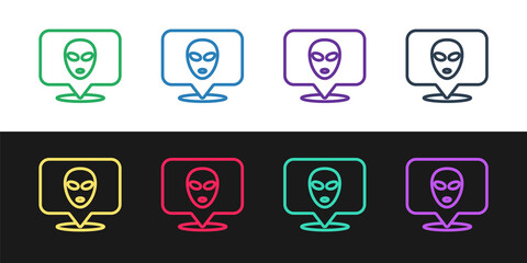 Poster - Set line Alien icon isolated on black and white background. Extraterrestrial alien face or head symbol. Vector