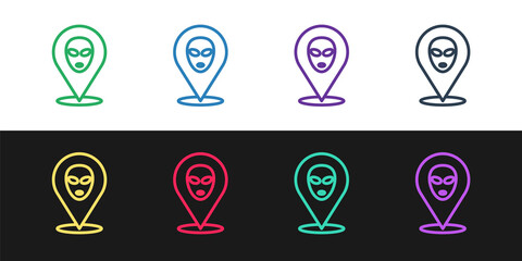 Poster - Set line Alien icon isolated on black and white background. Extraterrestrial alien face or head symbol. Vector