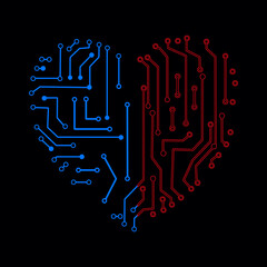 Heart circuit board technology pattern. isolated on background. Vector illustration