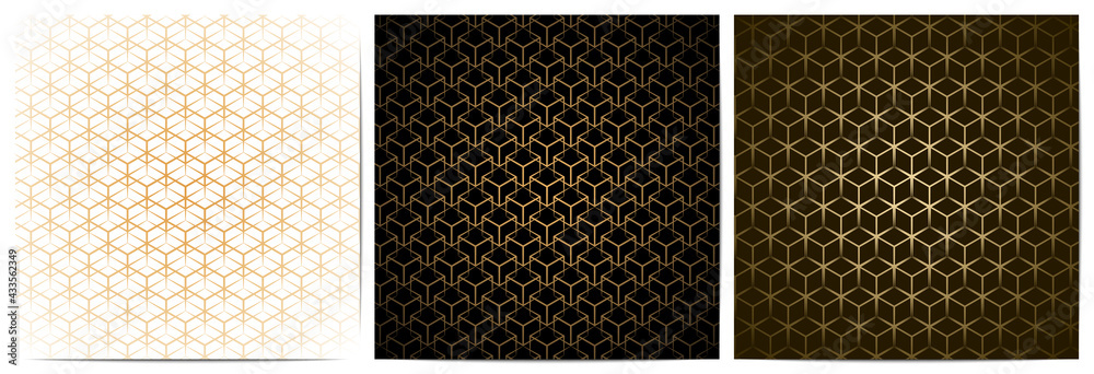 Set of abstract geometric seamless pattern with golden polygonal.Luxury ...
