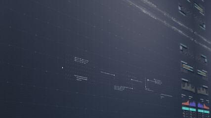 Fototapete - Business stock market, trading, info graphic with animated graphs, charts and data numbers insight analysis to be shown on monitor display screen for business meeting mock up theme