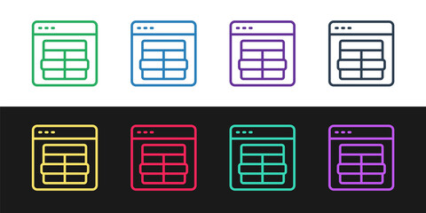 Set line MySQL code icon isolated on black and white background. HTML Code symbol for your web site design. Vector