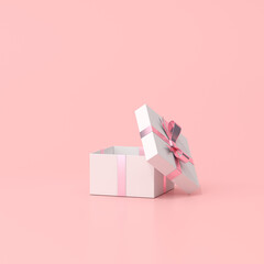 Poster - 3D rendering of open gift box on pink background.