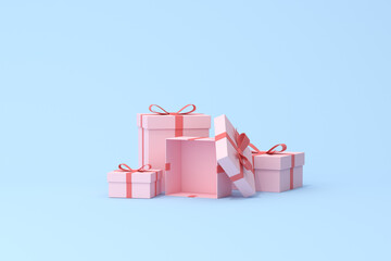 Poster - 3D rendering of gift boxes on blue background, Minimal scene, Valentine.