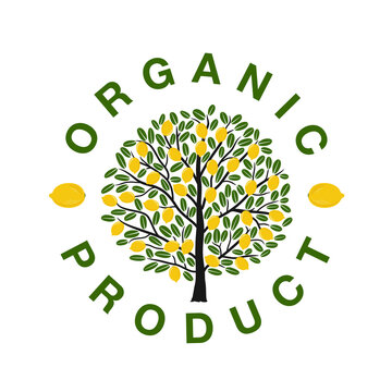 Logo en forme de tampon rond pour des productions biologiques de citrons avec au centre un citronnier.