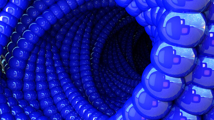 Poster - Abstract background with 3D vortex hole made of glossy balls or bubbles for wallpaper or cover. 3D illustration.