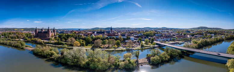 Wall Mural - Panoramic aerial view over German city Aschaffenburg on the river Main