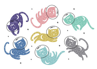 Wall Mural - set of isolated colorful space cats