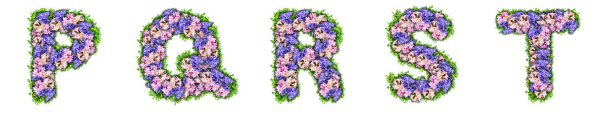 Wall Mural - letters P, Q, R, S, T made of flowers and green leaves