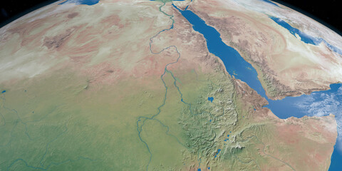 Wall Mural - Nile river in planet earth, aerial view from space