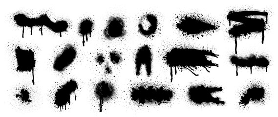 Wall Mural - black spray paint vector. brush stroke, black splashes set, black grunge with frame, dirty artistic 