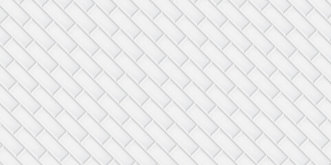 Wall Mural - White ceramic tiles diagonal pattern texture abstract background vector illustration