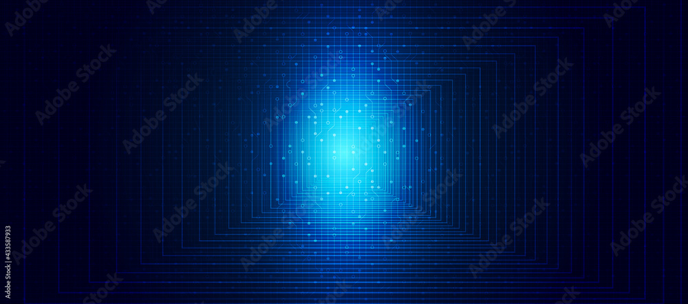 Blue digital circuit microchip technology abstract background vector illustration - obrazy, fototapety, plakaty 