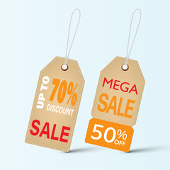 Vintage brown price tags, shopping discount concept vector illustration