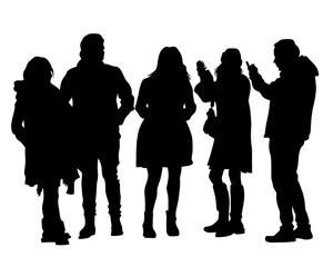 Wall Mural - Big crowds people on street. Isolated silhouette on a white background