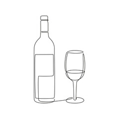 Wall Mural - Wine bottle and glass line vector. Continuous black one line drawing. Vector illustration