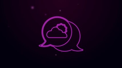 Poster - Glowing neon line Location cloud icon isolated on black background. 4K Video motion graphic animation