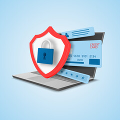 Confidential information protection concept. Credit card, personal data and software protection. Vector illustration.