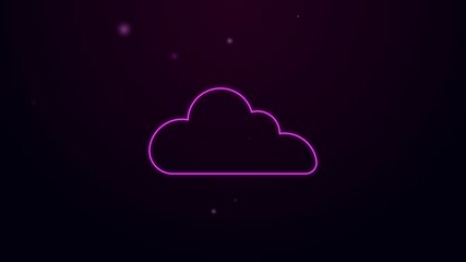Poster - Glowing neon line Cloud icon isolated on black background. 4K Video motion graphic animation