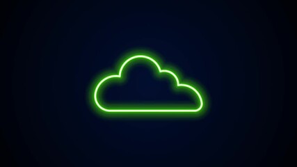 Poster - Glowing neon line Cloud icon isolated on black background. 4K Video motion graphic animation