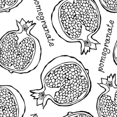 Poster - Pomegranate vector seamless pattern, hand drawn fruit food