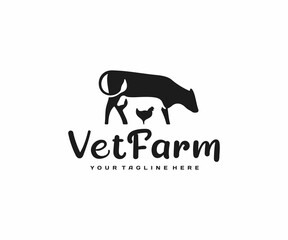 Domestic animals veterinary logo design. Livestock animals vector design. Farming and ranching logotype