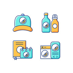 Wall Mural - Company branding materials RGB color icons set. Uniquely created items for storing water or liquids for tourists. Stylish modern caps. Isolated vector illustrations