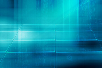 Poster - High-tech digital background with multi transparent surfaces, light rays and digital binary codes