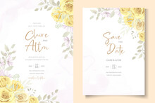 Wedding Card Template With Hand Drawn Yellow Floral Ornaments Theme