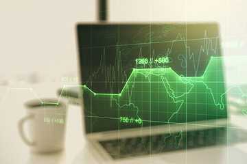 Poster - Abstract creative stats data concept on modern laptop background. Multiexposure