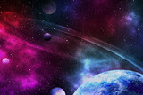 Fototapeta Kosmos - Amazing illustration of galaxy with stars and planets. Fantasy world