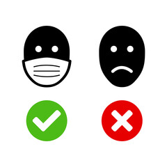 Wall Mural - Wear a Mask Sign or No Face Mask, No Entry Icon. Vector Image.