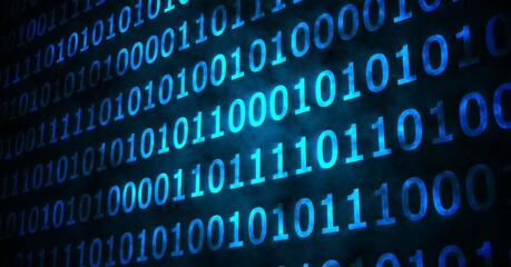 composition of blue binary coding on black background