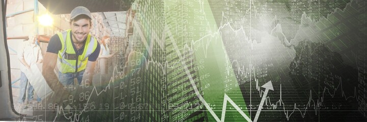 Poster - Composition of financial data processing over delivery man and warehouse