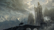 Fantasy Art Landscape With Giant Statue - Digital Illustration