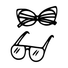 Vintage vector fashion glasses set. Doodle style. Vector illustration for greeting cards, posters, stickers and seasonal designs