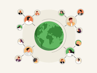 Wall Mural - Connected people as social community networking worldwide tiny person concept. Linking business contacts online