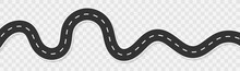 Horizontal Asphalt Road Template. Winding Road Vector Illustration. Seamless Highway Marking Isolated On Background.	