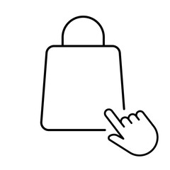 Poster - bag with hand click icon isolated. bag line click button. online store. vector illustration.