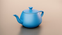 3d Teapot On Brown Background. Recreation Of The Famous Utah Teapot Model