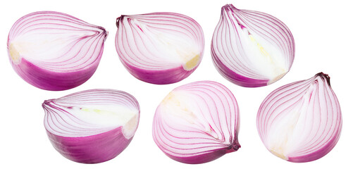 Wall Mural - Red onion set isolated on white background. Sliced in half.