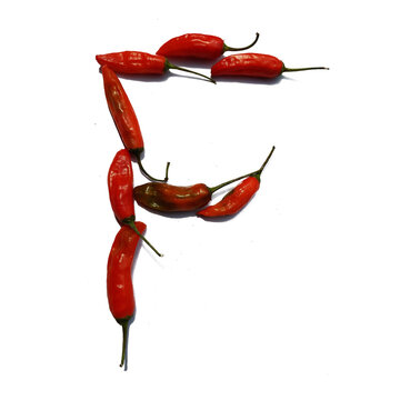 letter F Red chili pepper alphabet isolated on white.