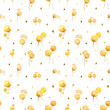 Floral hand drawn seamless pattern with abstract yellow flowers dandelions and sprouts. Watercolor pattern isolated on white background, illustration summer meadow.