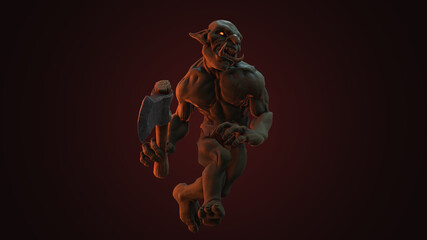 Fantasy character Troll Berserker in epic pose - 3D render on dark background