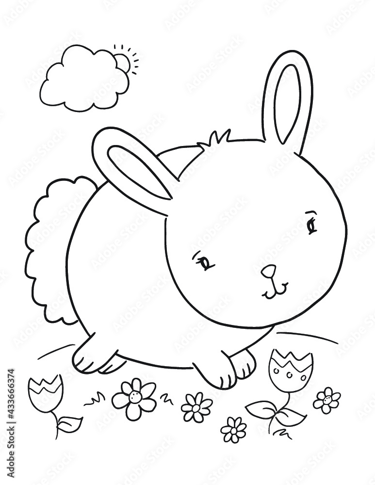 Cute Bunny Rabbit Coloring Book Page Vector Illustration Art Stock ...