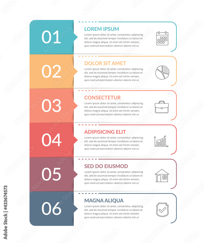 Infographic template with 6 steps, workflow, process chart - obrazy, fototapety, plakaty 