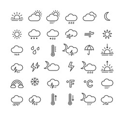 Wall Mural - weather line icon set with editable stroke. outline collection of meteorology symbols. vector illust